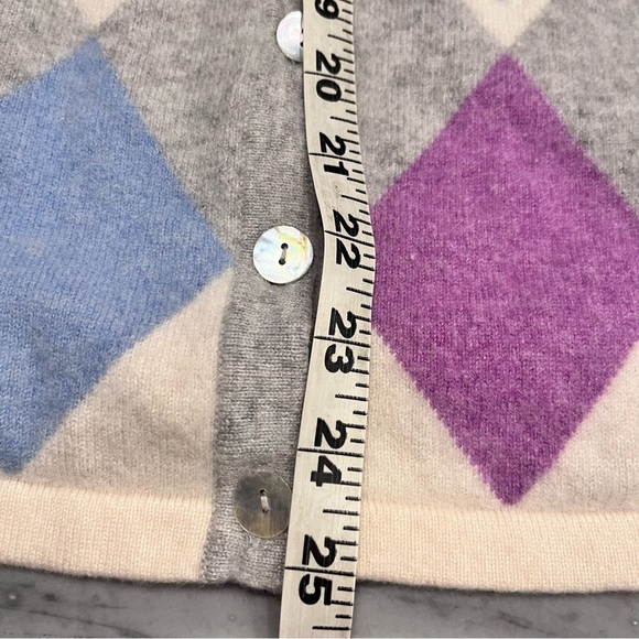 El Daws Cashmere Gray Argyle Button-Up Women's Sweater Size Medium - Picture 8 of 9